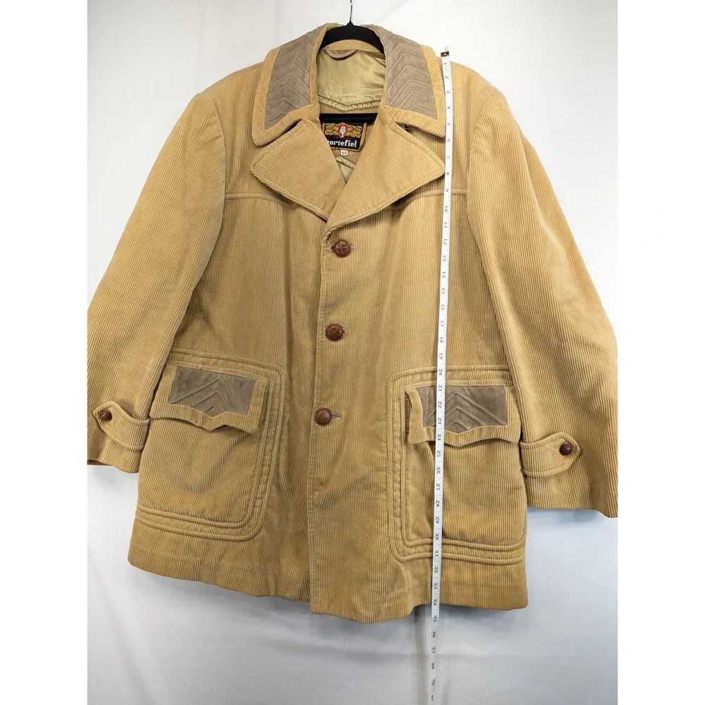 Vintage Cortefiel Mens Tan Corduroy Car Coat Jacket 70s Western Spain Size 44